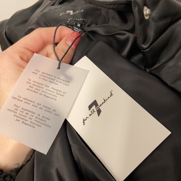 7 for All Mankind Faux Leather Quilted Black Puffer coat puffy winter jacket med - Picture 16 of 16